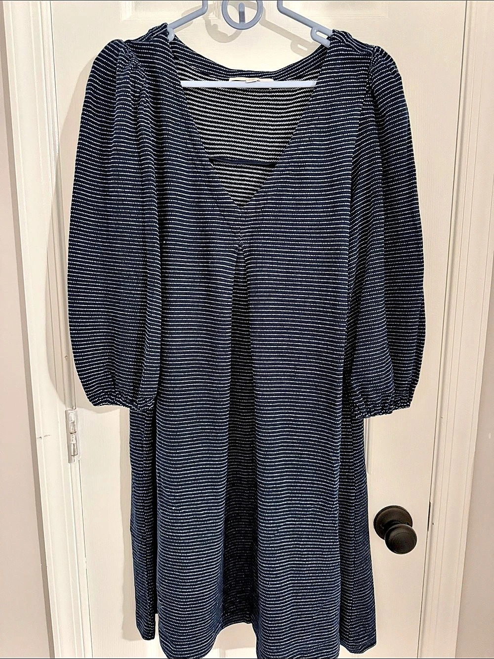 LOFT Striped Long Sleeve Dress Navy & White XL